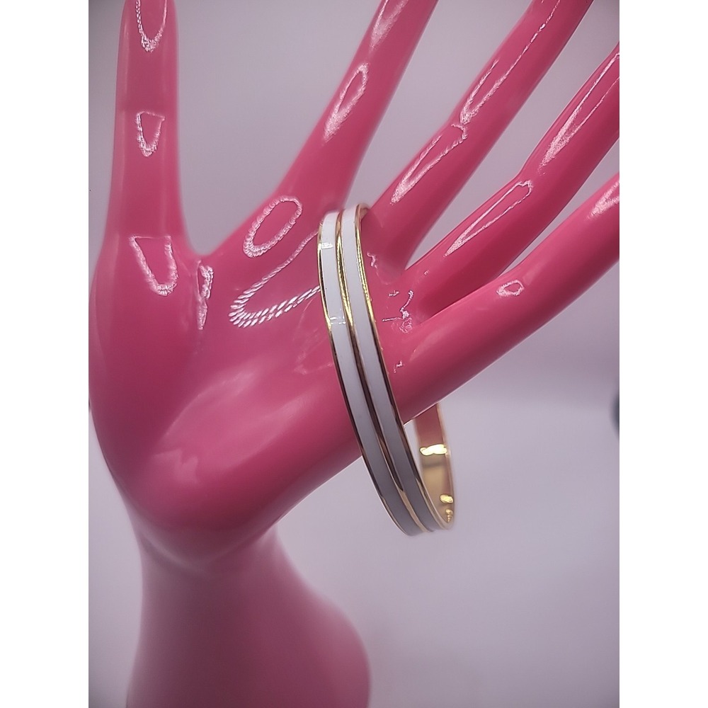 Vintage Monet Bangle Bracelet Gold Tone White Striped Jewelry Costume